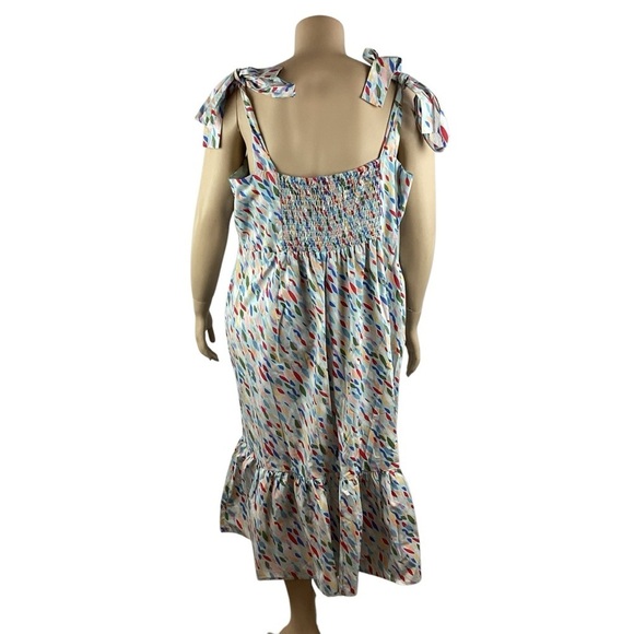Eloquii Tie Shoulder Smocked Midi Dress Size 26 Multi Abstract Print - Picture 5 of 7